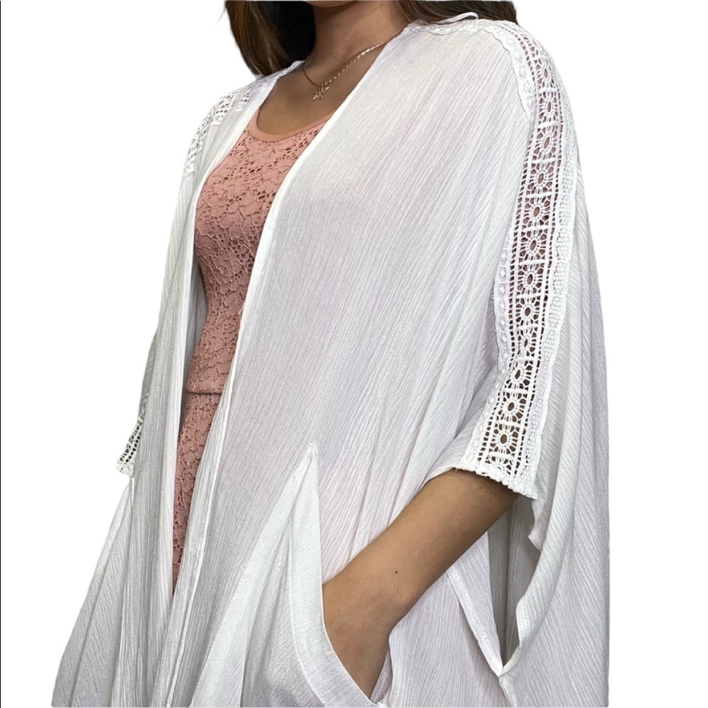Gigio White Open front Wide Sleeve‎ Fringed Tassel Kimono Womens Size M